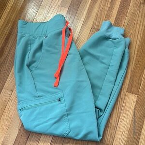 Figs Women's Teal Joggers with Orange Drawstring